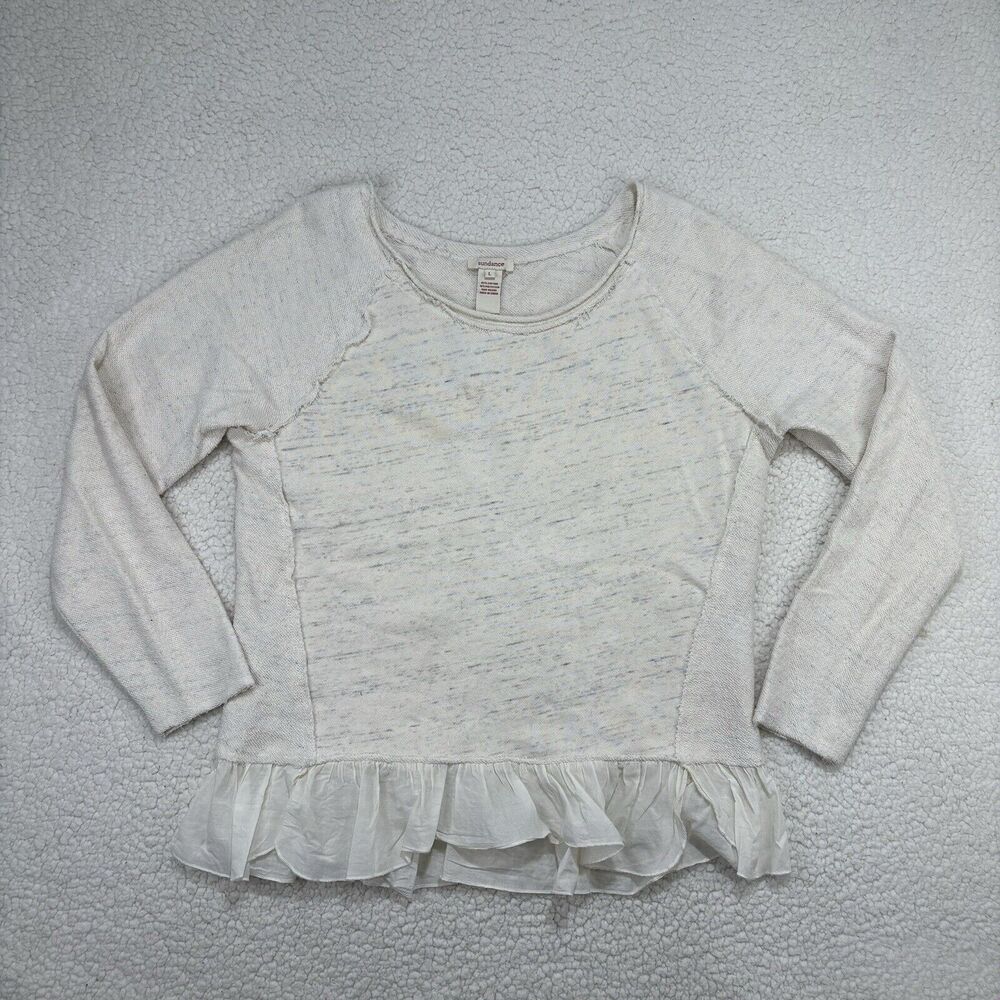 Sundance Cream Oatmeal Sweater Peplum Ruffle Sweatshirt Size L Heathered Layered